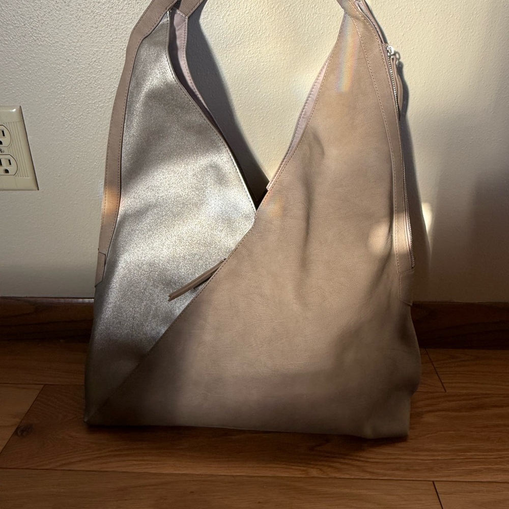 Chic Silver and Tan Women's Hobo Bag